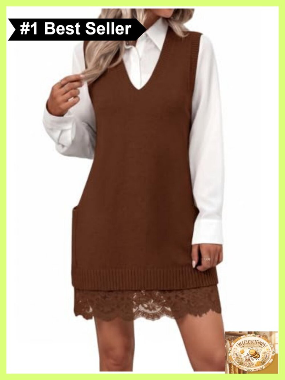 Womens V Neck Tunic Sweater Vest Lace Patchwork Sleeveless Tank Top